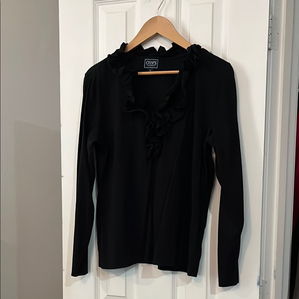 Chaps Black Ruffled Long Sleeve Blouse